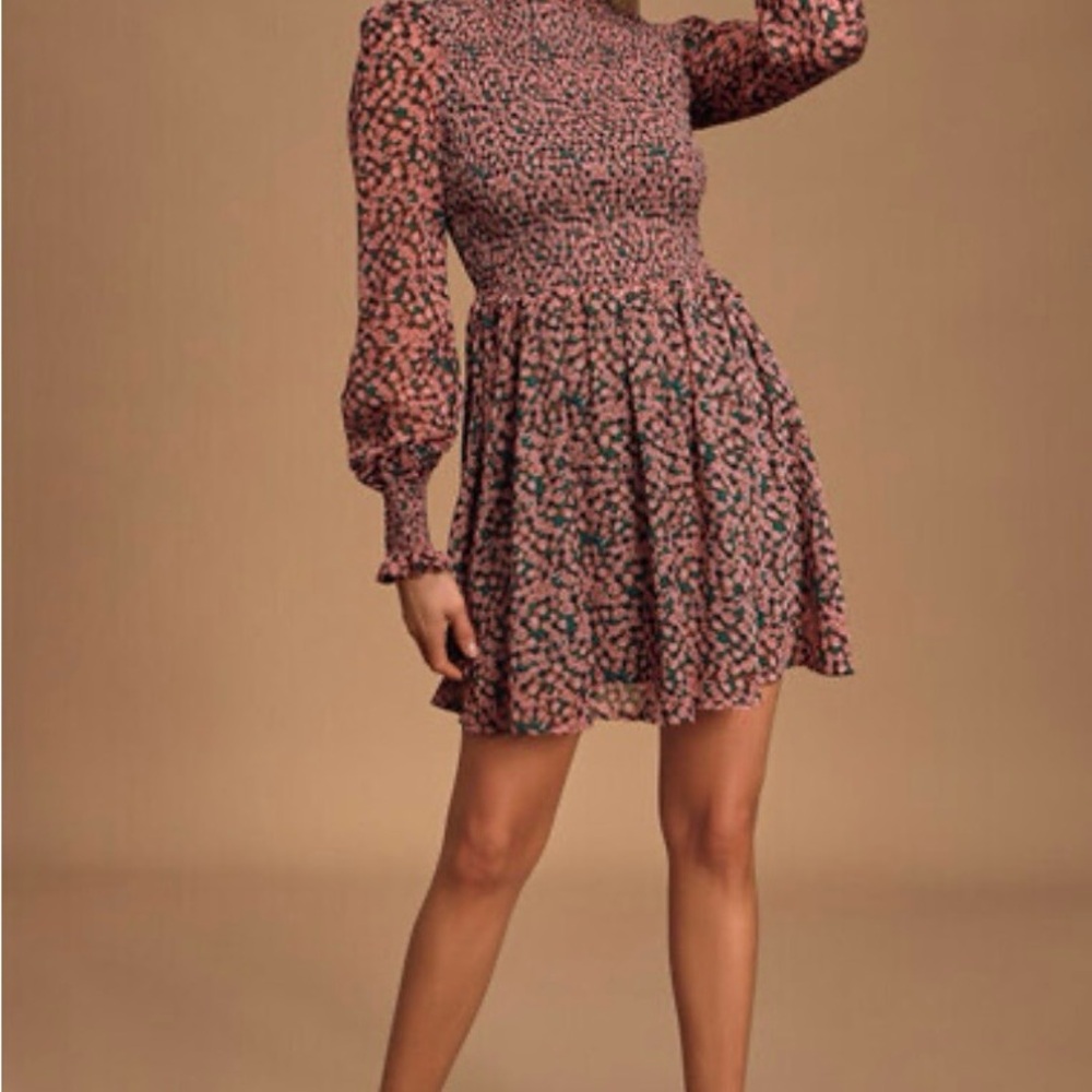 LULUS FLORAL Forever Green and Pink Floral Print
Smocked Skater DRESS XL